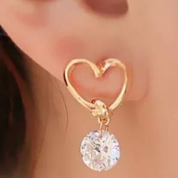 The Love Heart Crystal Drop Dangle Earrings - Picture 6 of 6